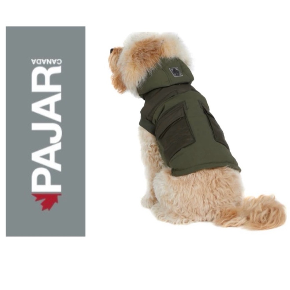 🦋 PAJAR PUP Green Military Zeus Jacket For Dogs with Faux Fur Trim NWT $98